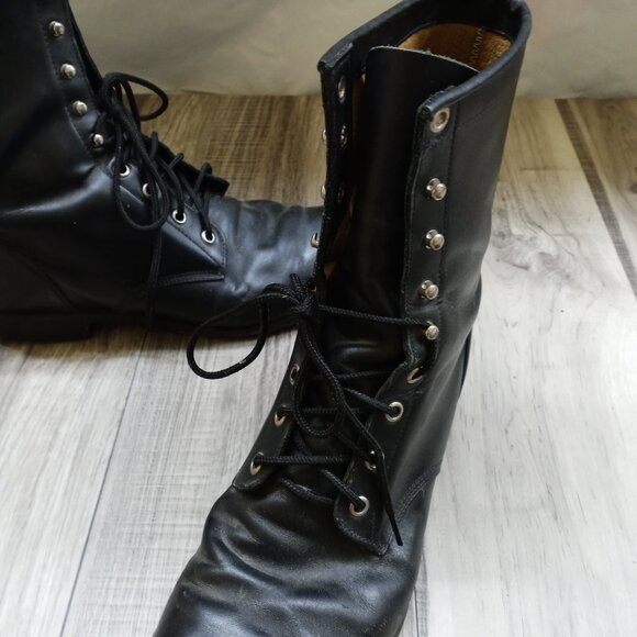 Justin Boots Black Leather Moto Combat Boots Men\'s 10.5 E made in Mexico main image 7